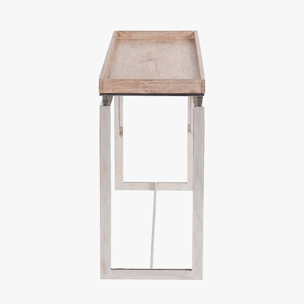 Natural Antique Finish Mango Wood and Silver Metal Console Table