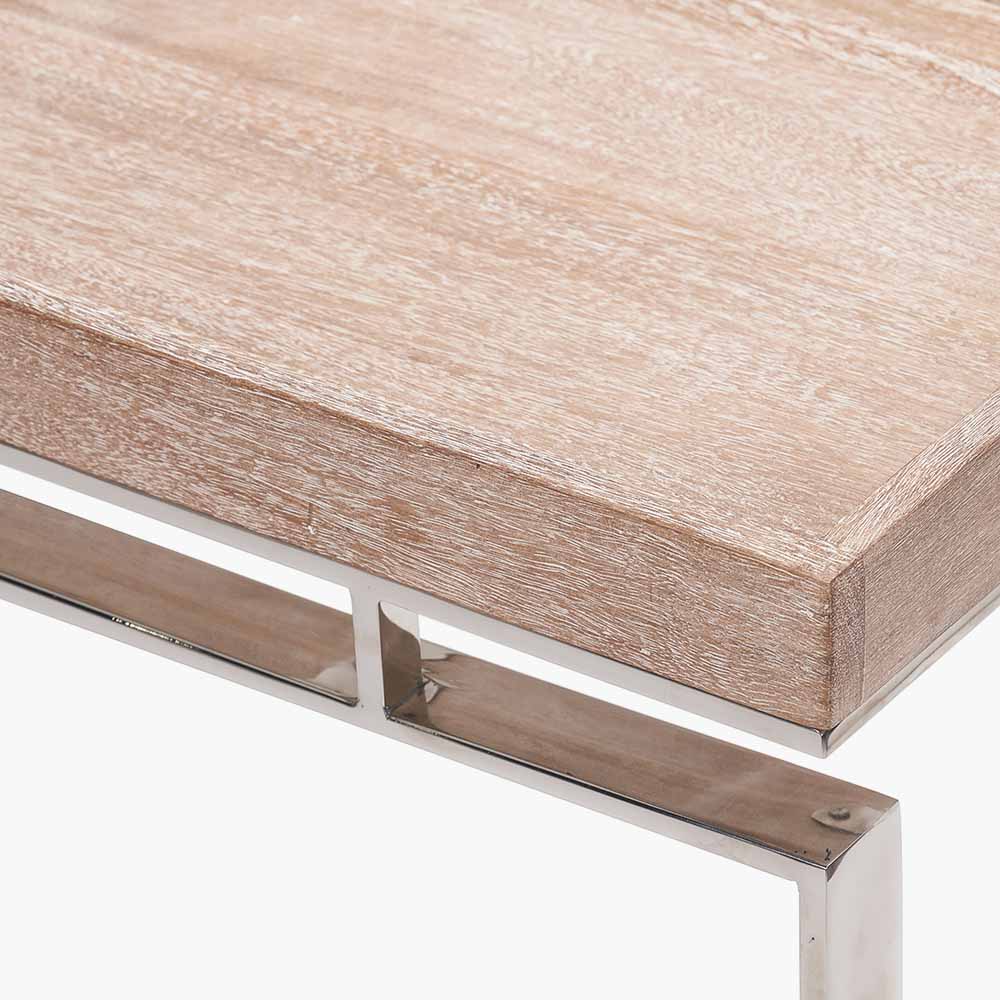 Natural Antique Finish Mango Wood and Silver Metal Console Table