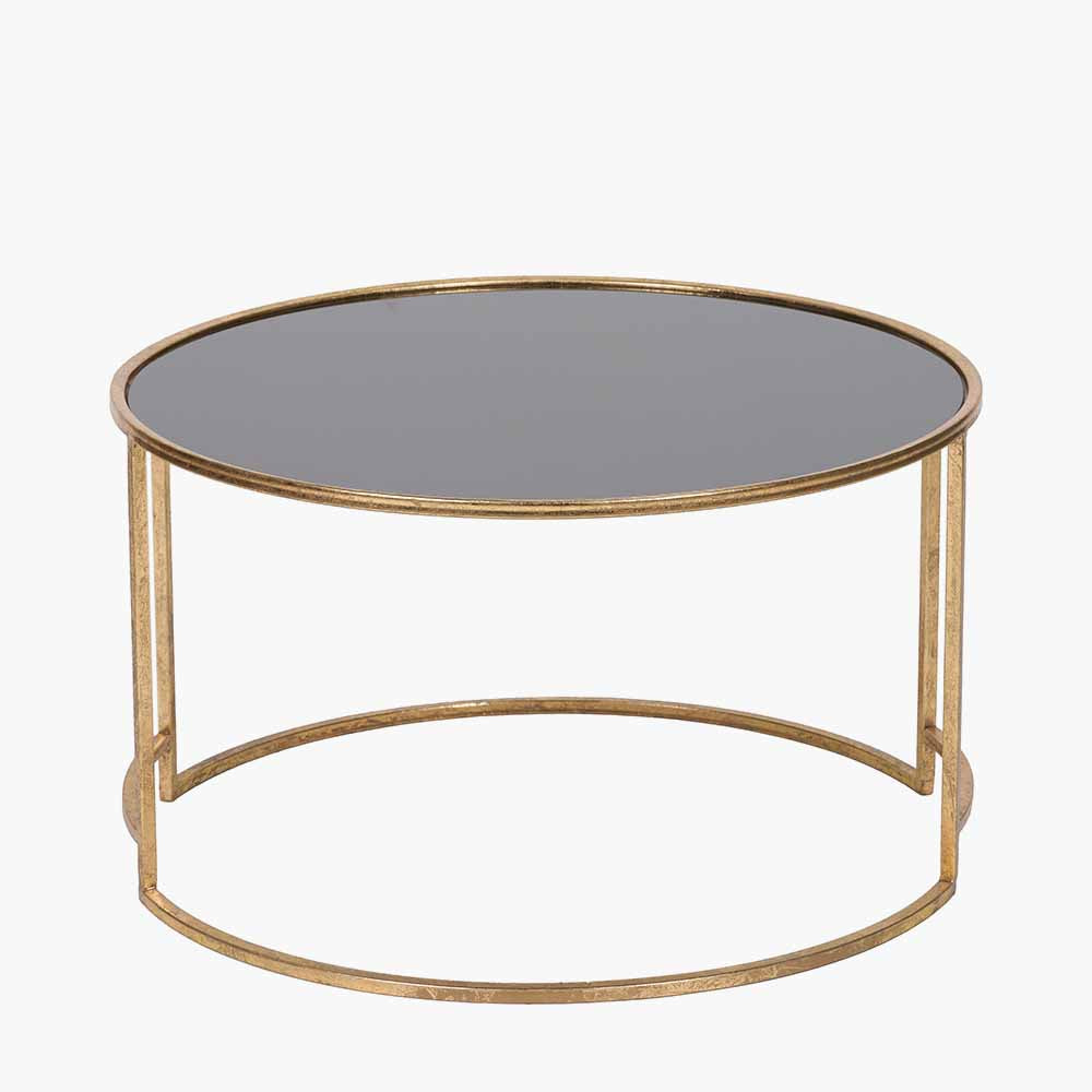Antique Gold Metal and Black Glass Coffee Table