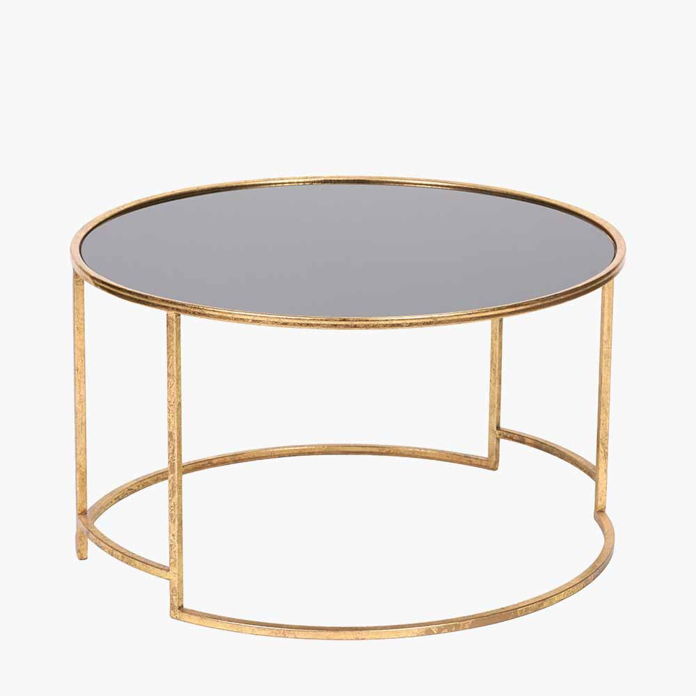 Antique Gold Metal and Black Glass Coffee Table