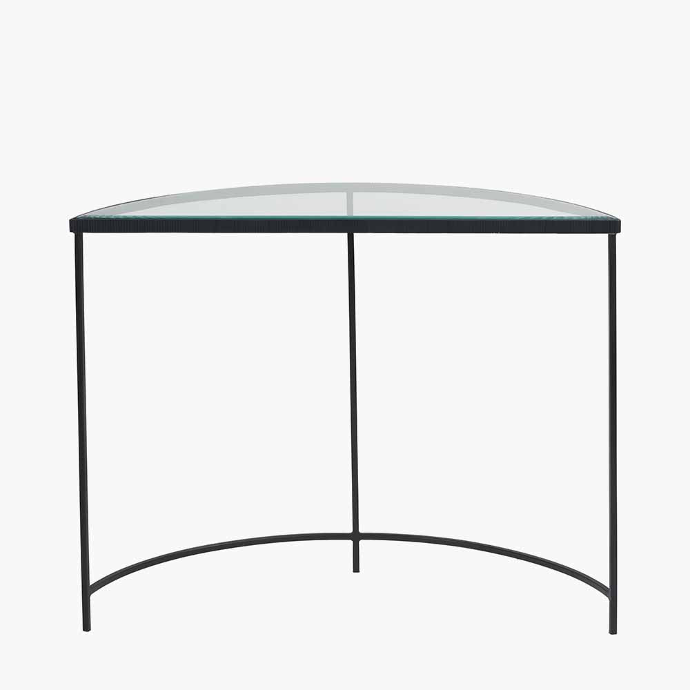 Bevelled Glass and Black Metal Half Moon Console Table