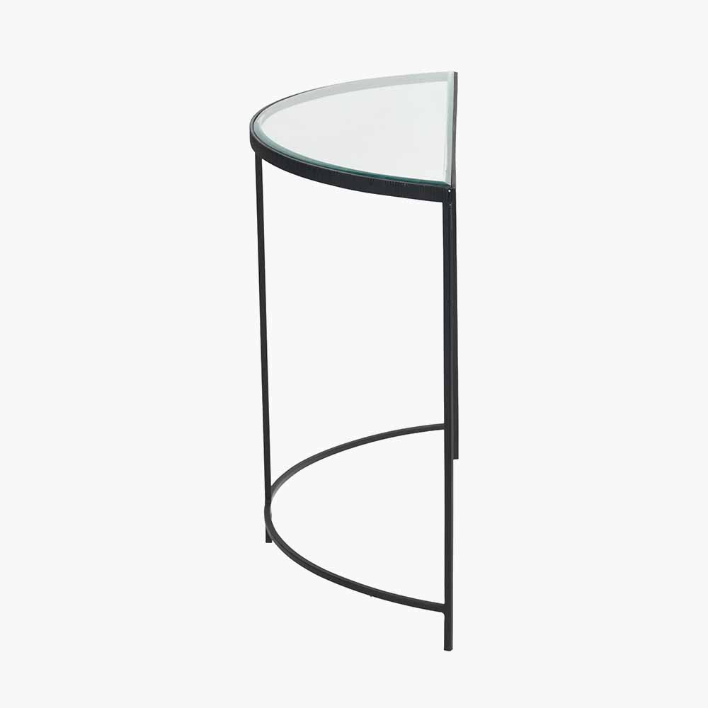 Bevelled Glass and Black Metal Half Moon Console Table