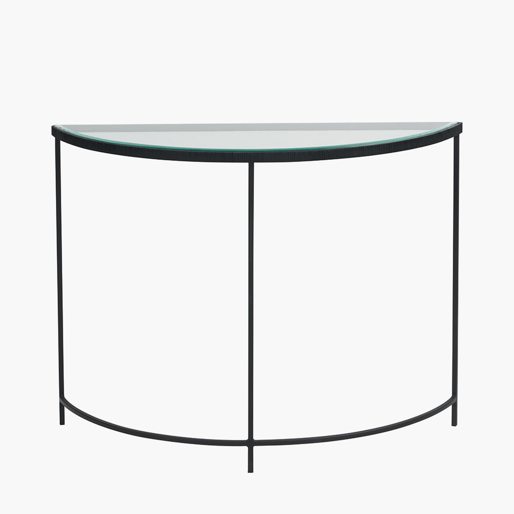 Bevelled Glass and Black Metal Half Moon Console Table
