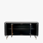 Black Acacia Wood and Natural Rattan 4 Door Sideboard