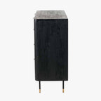 Black Acacia Wood and Natural Rattan 4 Drawer Unit