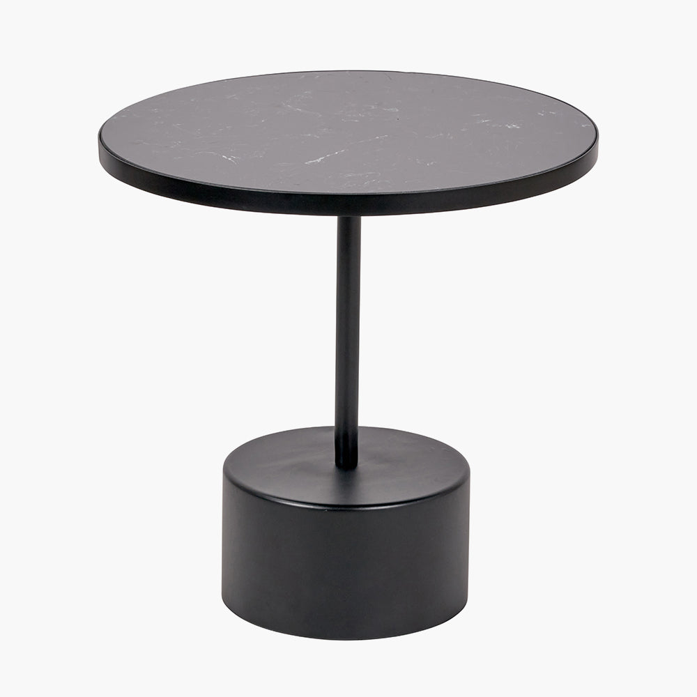 Black Marble and Black Metal Cylinder Base Coffee Table