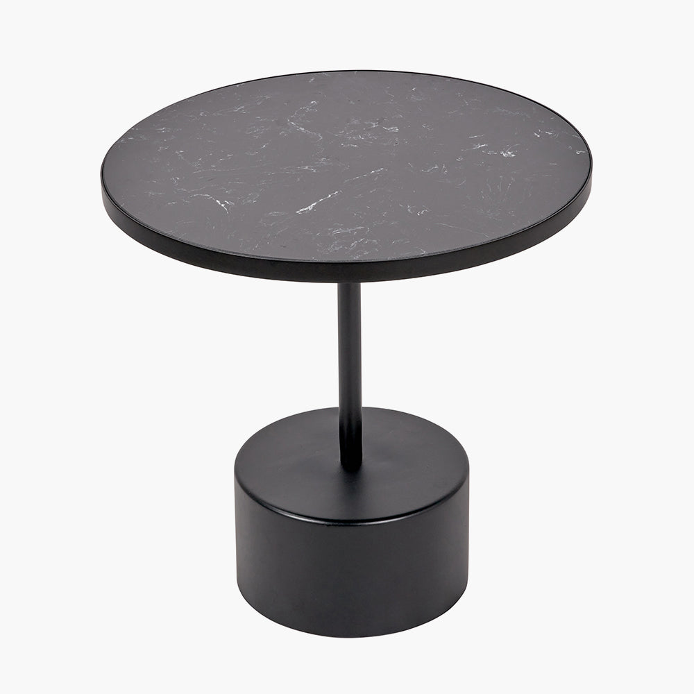 Black Marble and Black Metal Cylinder Base Coffee Table