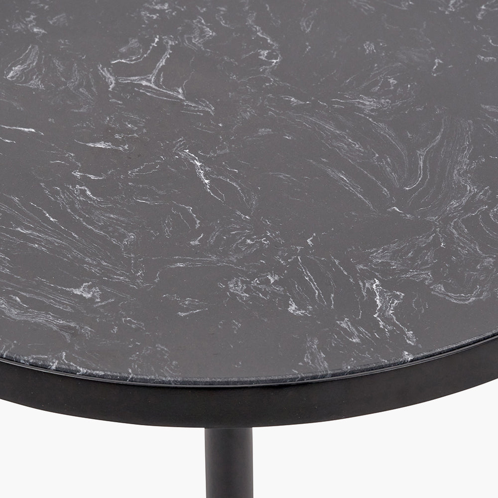 Black Marble and Black Metal Cylinder Base Coffee Table