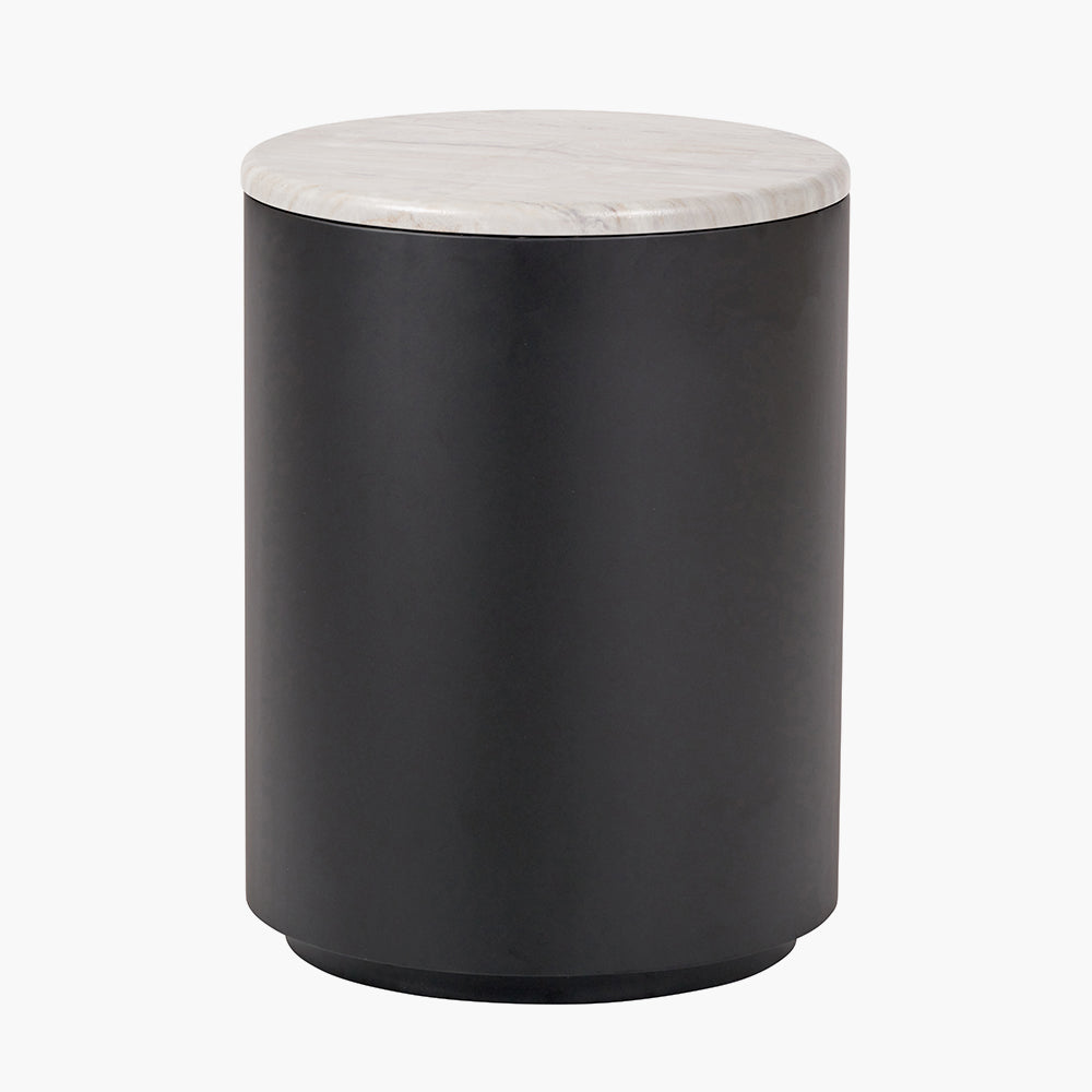 White Marble Effect and Black Metal Storage Side Table
