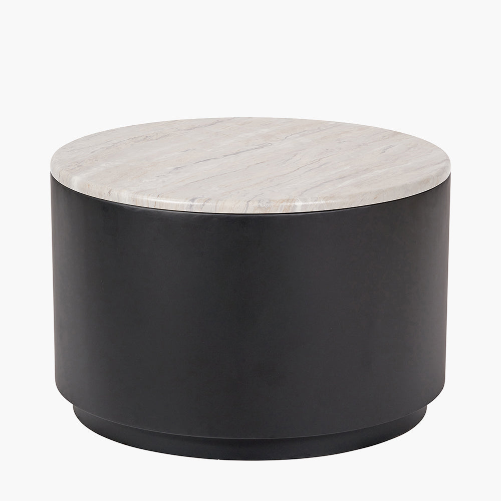 White Marble Effect and Black Metal Storage Coffee Table