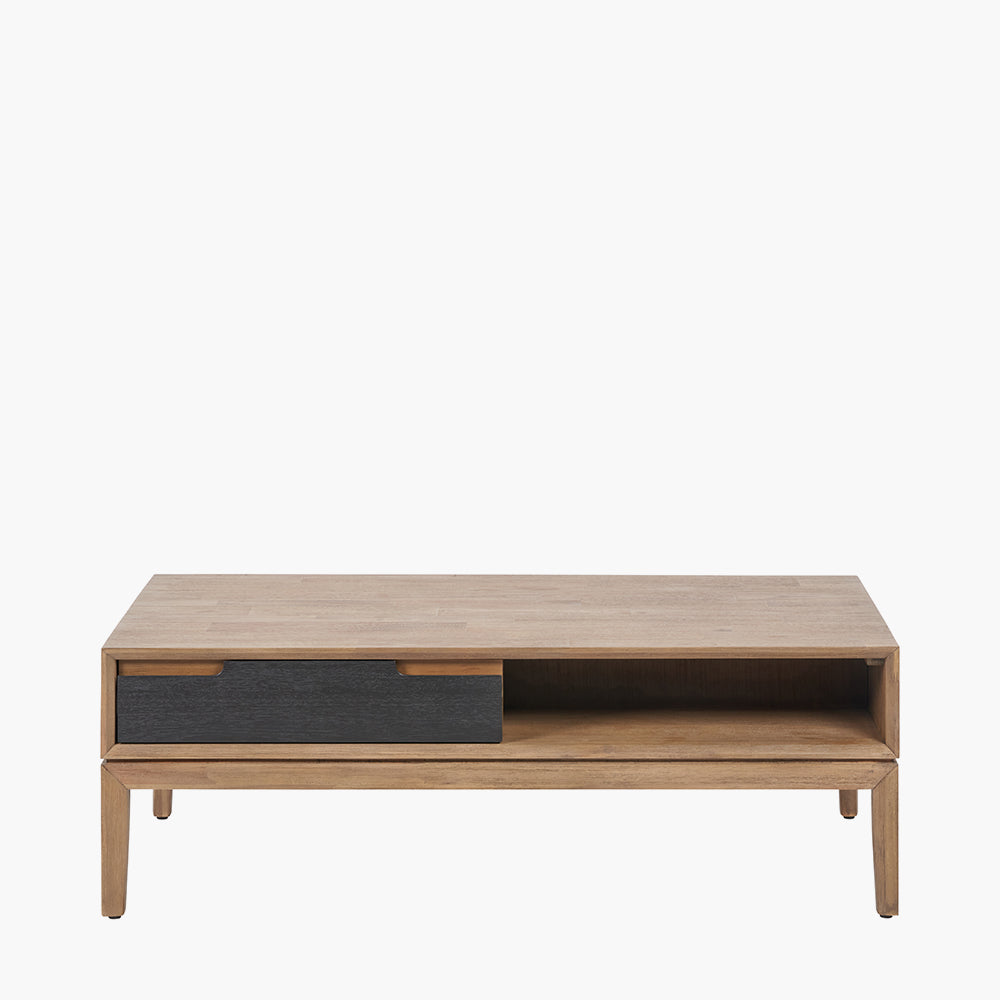 Gio Black and Natural Acacia Wood 2 Drawer Coffee Table