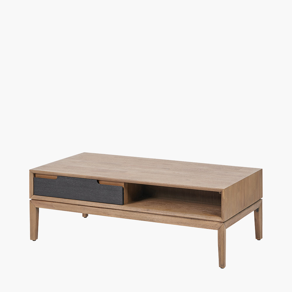 Gio Black and Natural Acacia Wood 2 Drawer Coffee Table