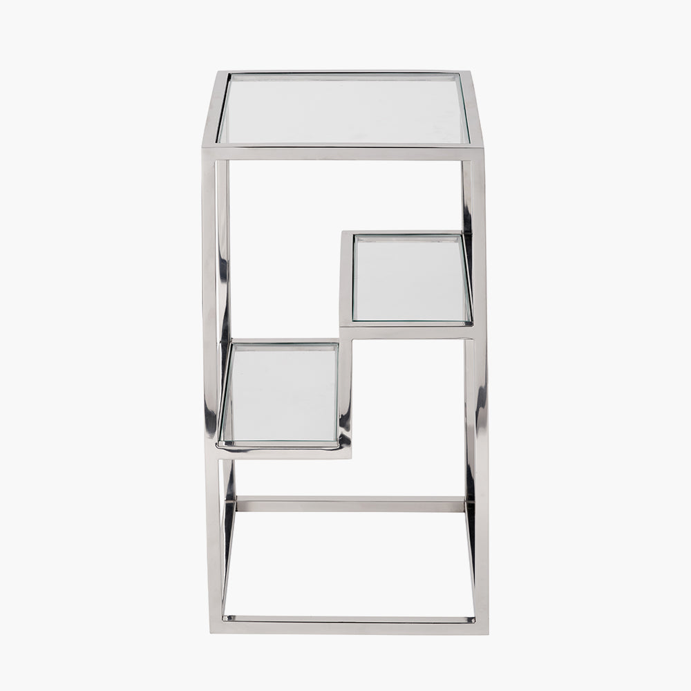 Aleandra Clear Glass and Silver Metal Side Table
