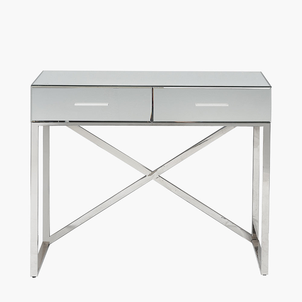 Rocco Mirrored Glass and Silver Metal Desk