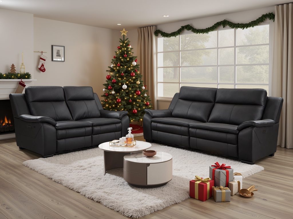 Boston Genuine Leather Electric Recliner Sofa Black 2 Seater