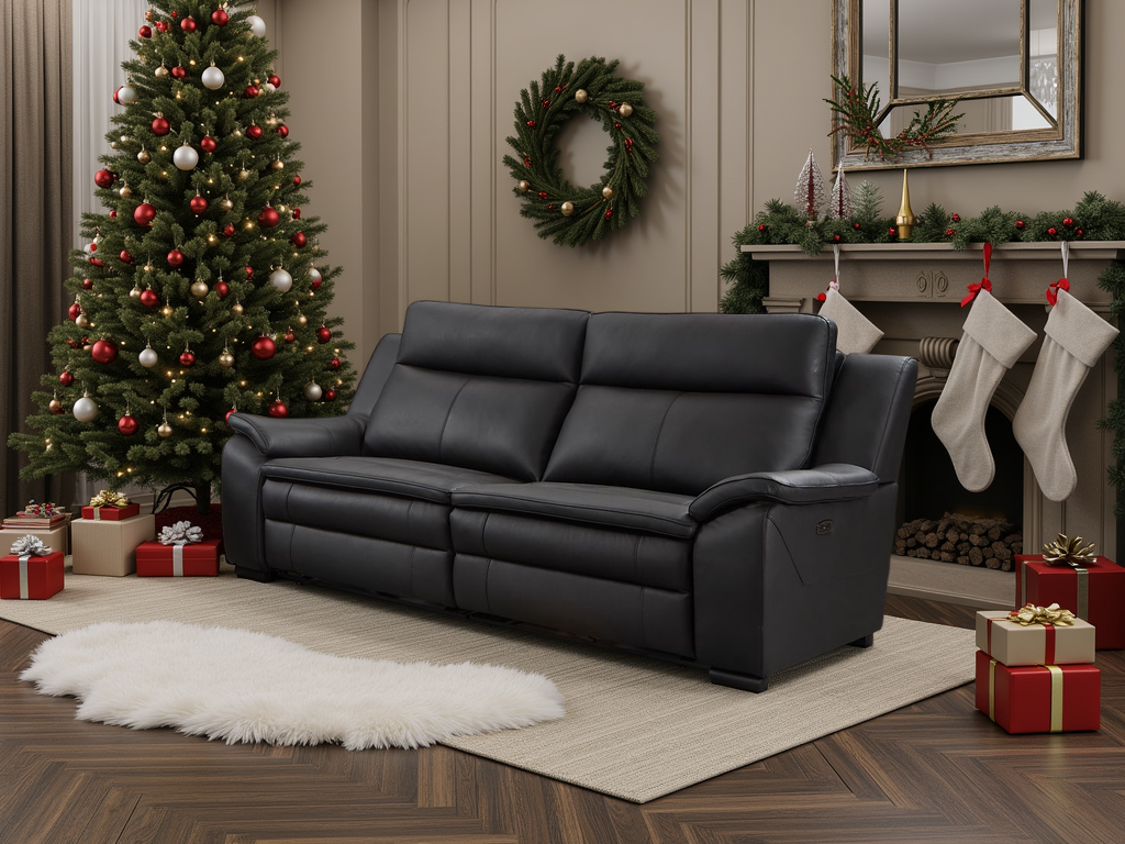 Boston Genuine Leather Electric Recliner Sofa Black 3 Seater
