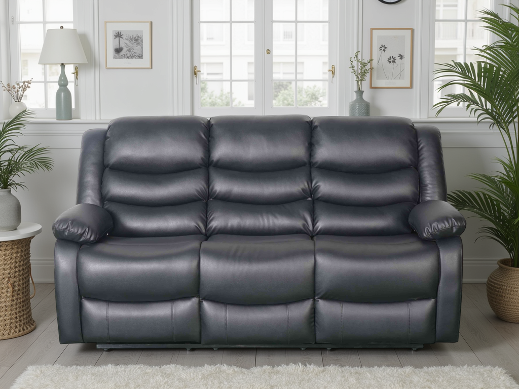 Manual Recliner Sofa Black 3 Seater