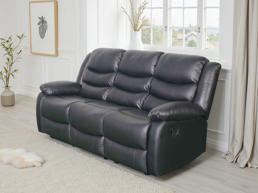 Manual Recliner Sofa Black 3 Seater