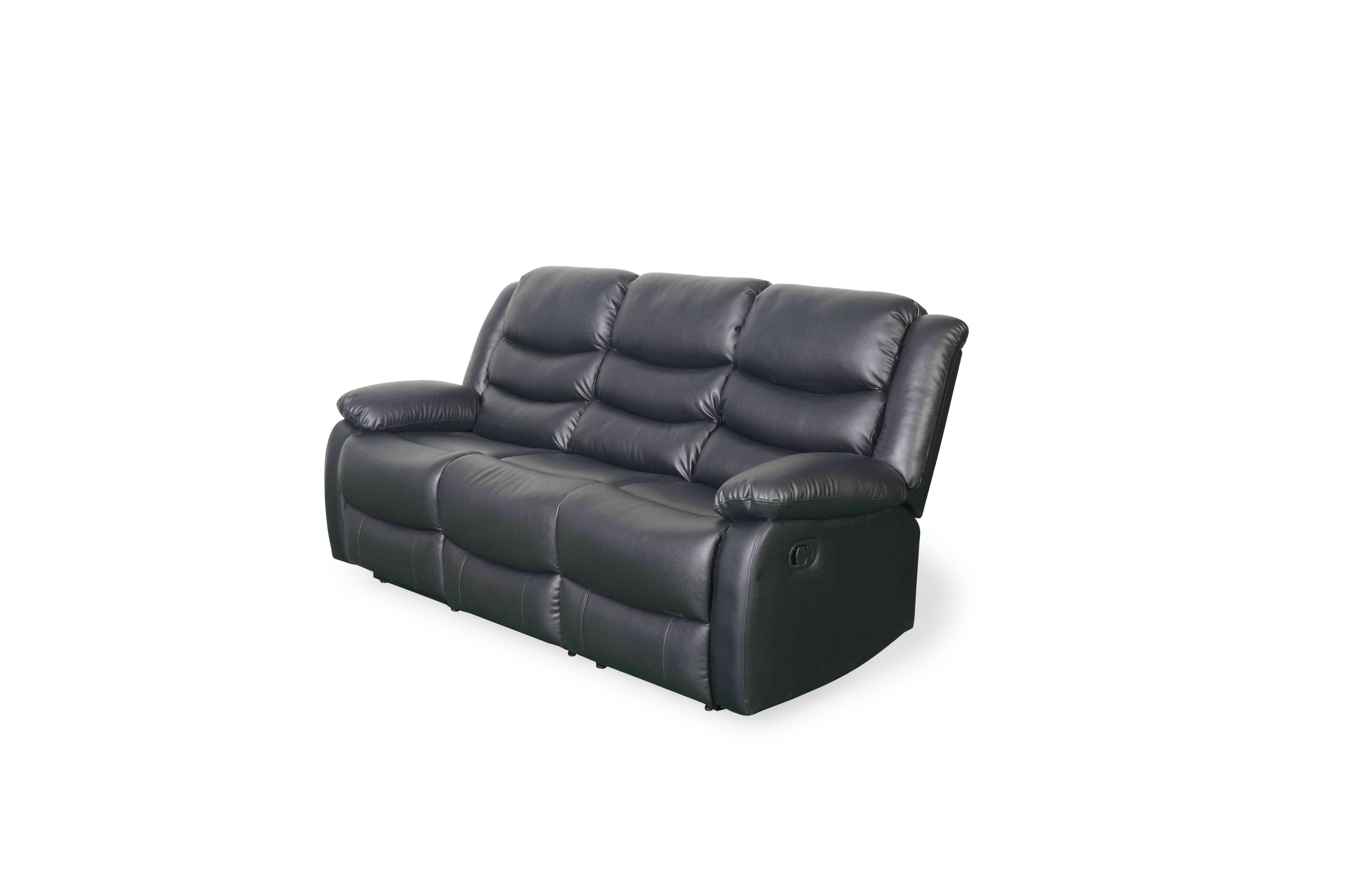 Manual Recliner Sofa Black 3 Seater