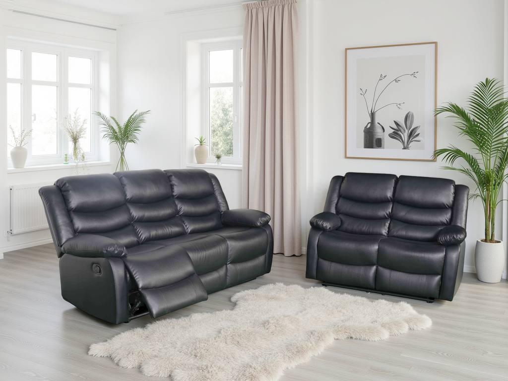 Manual Recliner Sofa Black 3 Seater